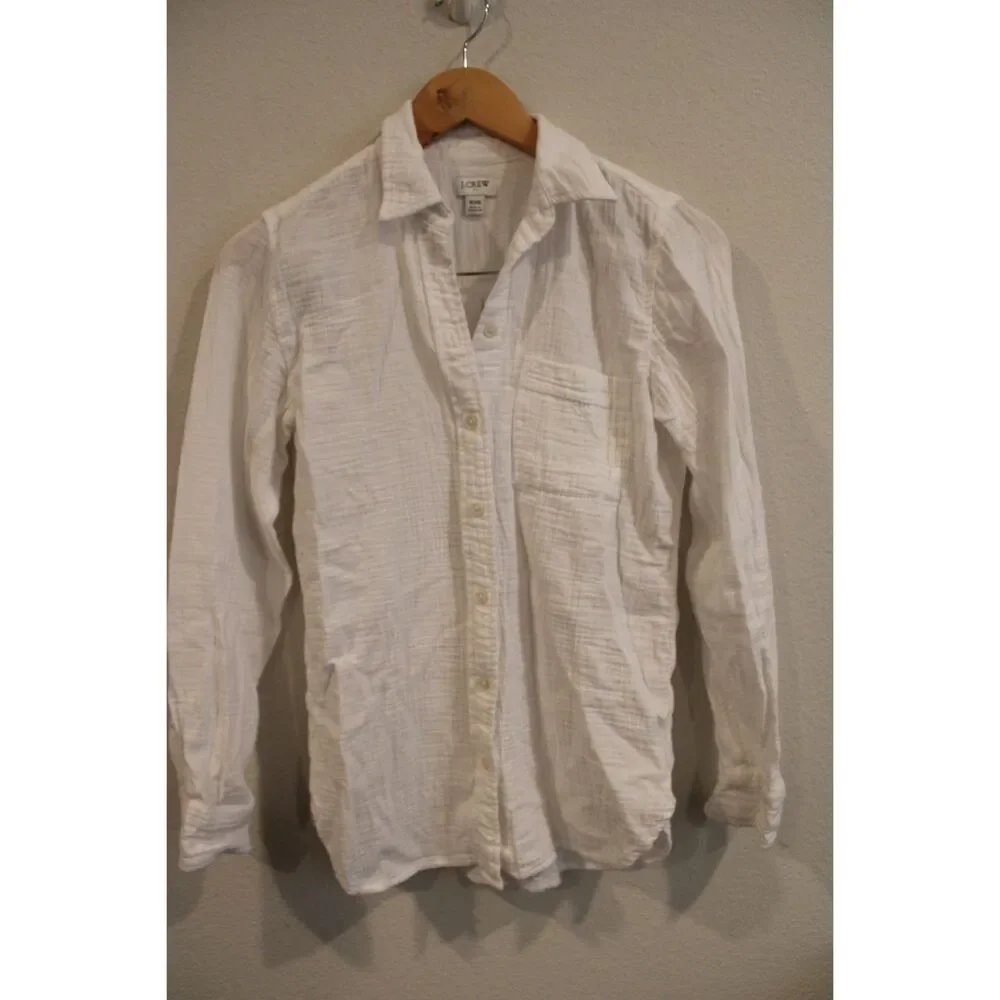 J.Crew gauzy cotton white button down tunic shirt size xxsmall